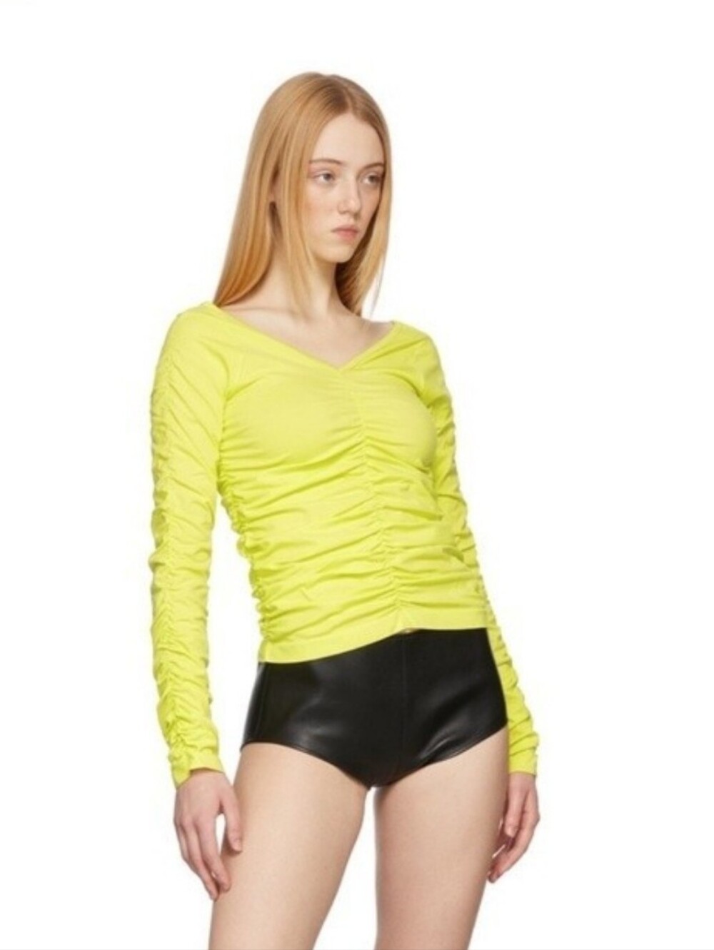 HELMUT LANG Neon Yellow Ruched Jersey Top